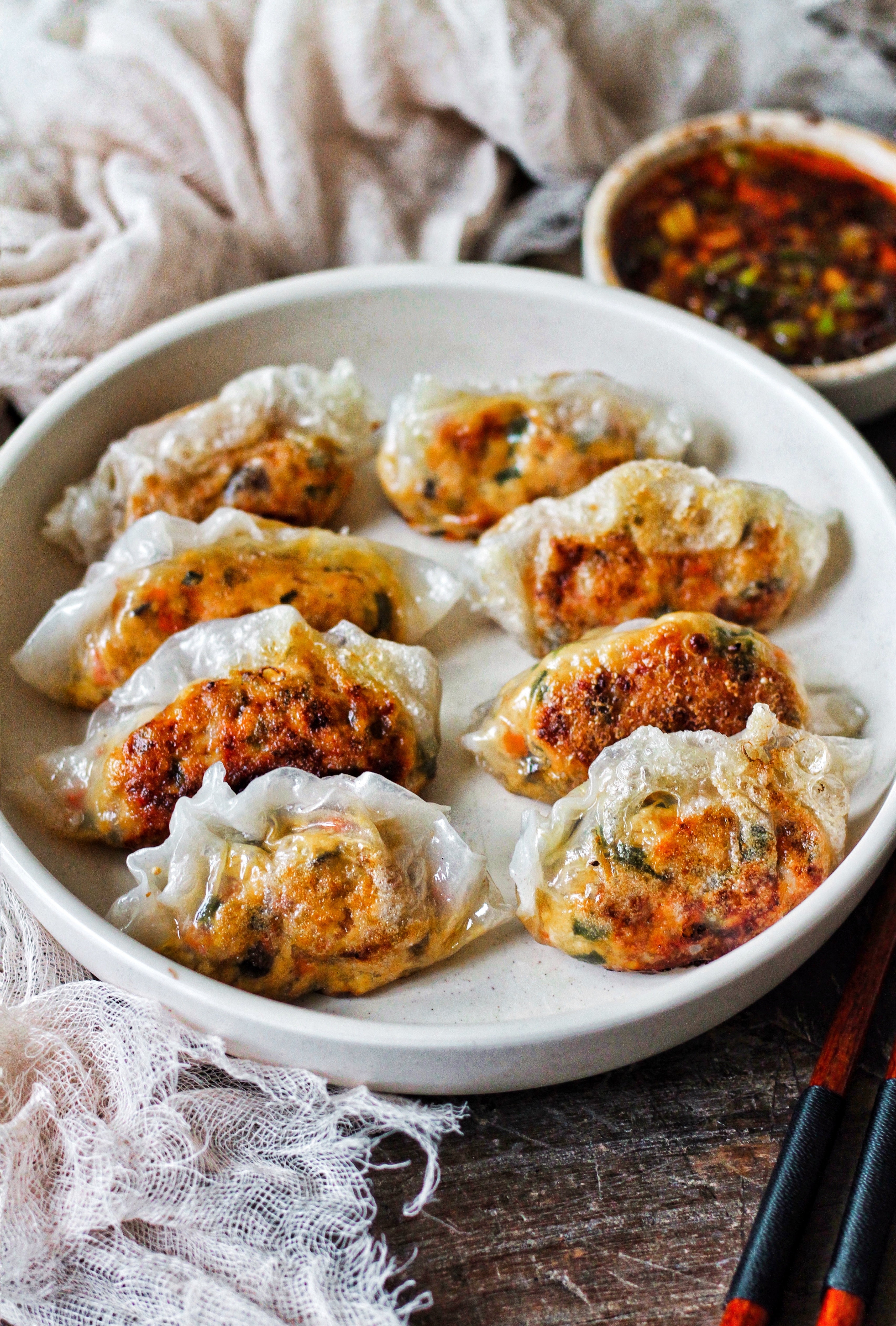 Crispy Rice Paper Dumplings with Vegan Fillings