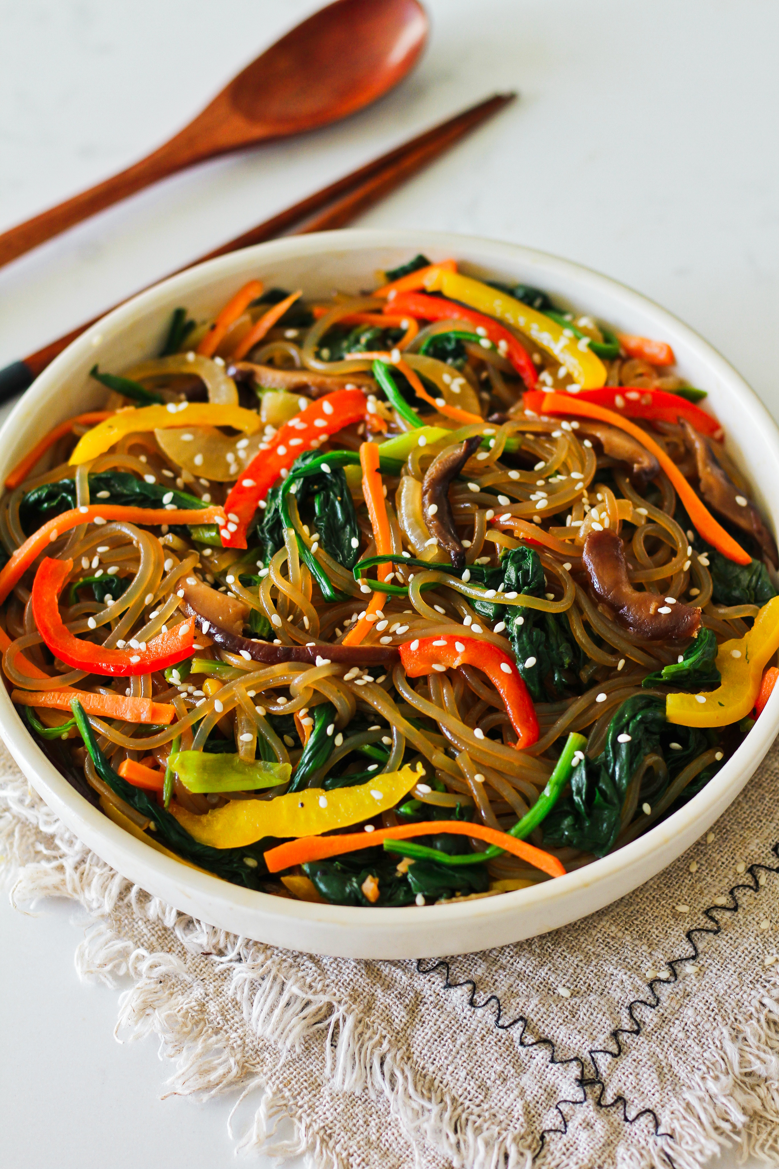 Vegan Japchae – Korean Sweet Potato Glass Noodle Stir-Fry