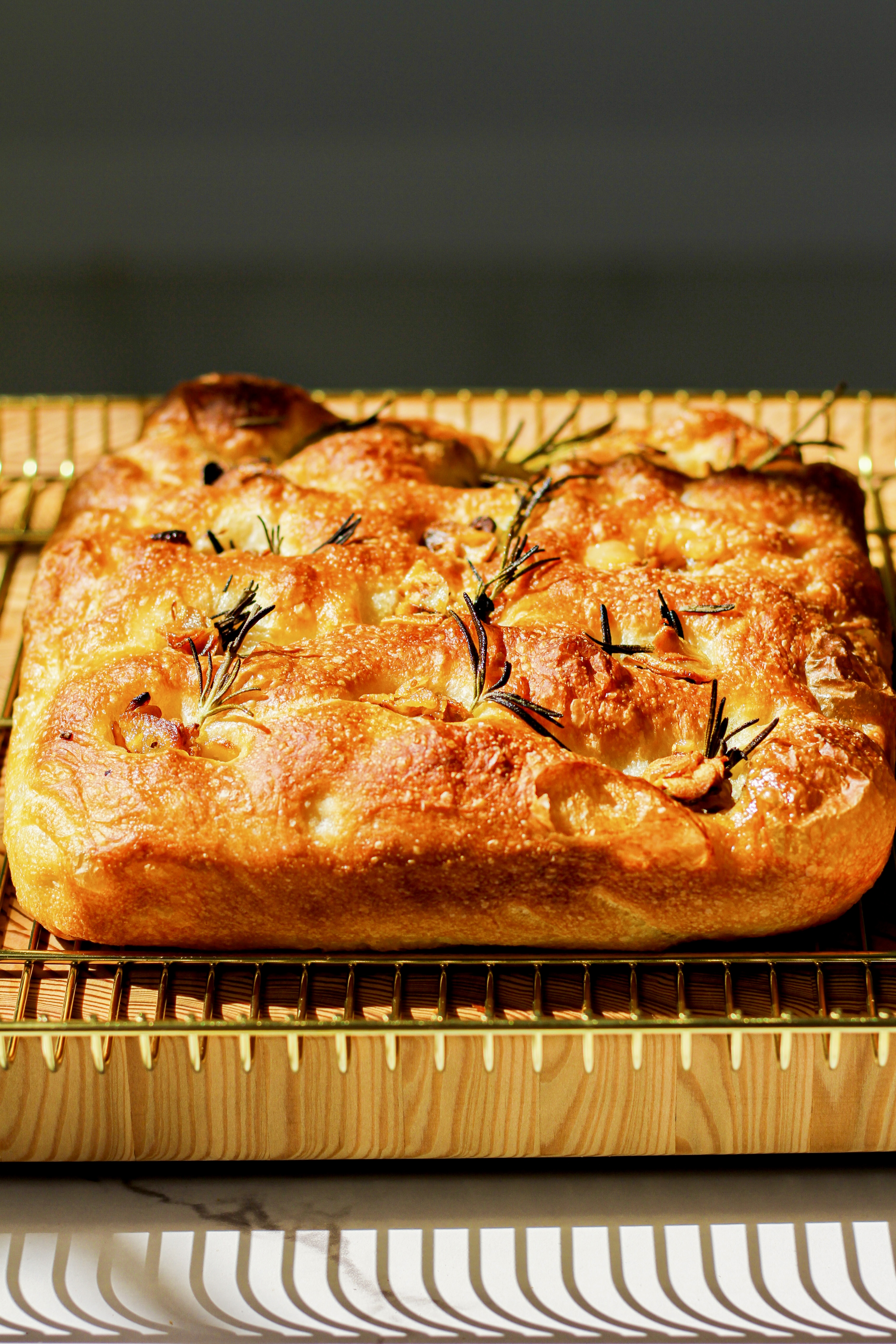 Big Bubble Garlic Focaccia Overnight Cold Fermentation
