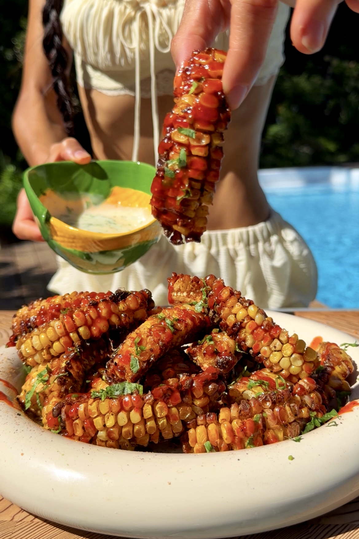 Air Fryer Corn Ribs with Sweet n’ Spicy Gochujang Glaze